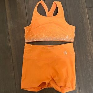 Rebel athletic Orange Kids Matching Set with Rhinestones